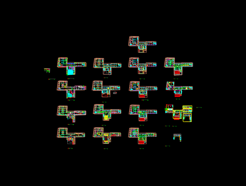 University building floor plans with labs and parking area
