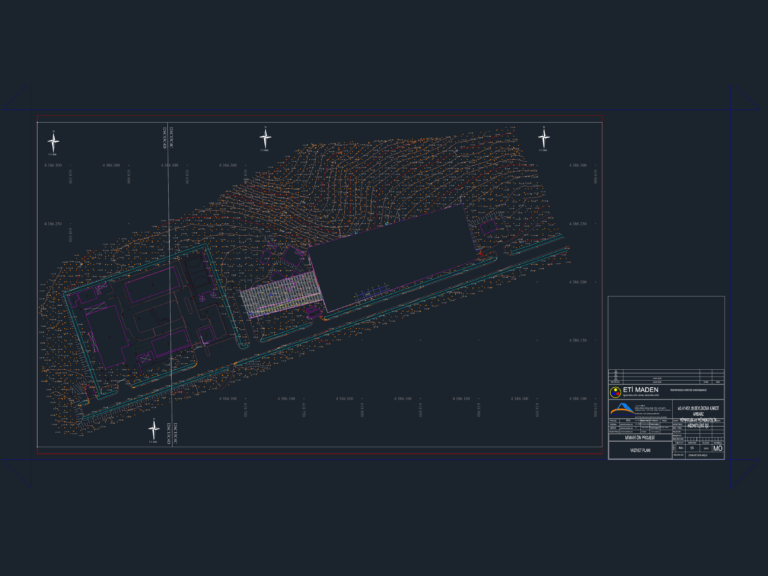 CAD site layout plan of a 4240 m² industrial warehouse with contour lines, building footprints, and road access.