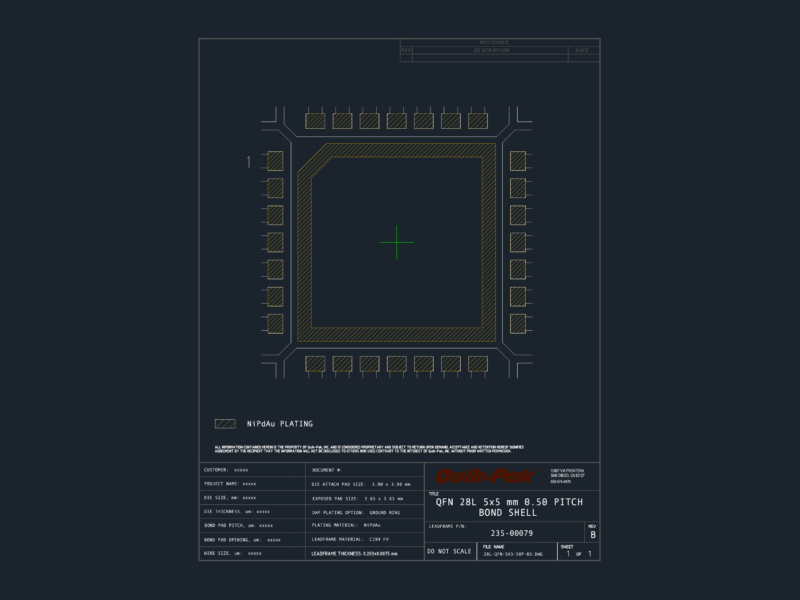 28L QFN 5x5mm 0.50 Pitch Leadframe Bond Shell DWG Detail