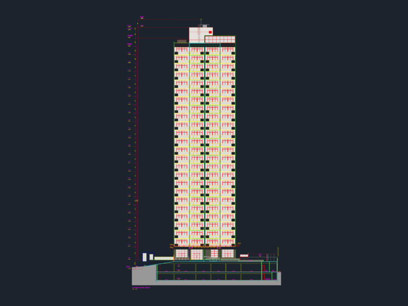 Right lateral elevation for a 22-story residential tower
