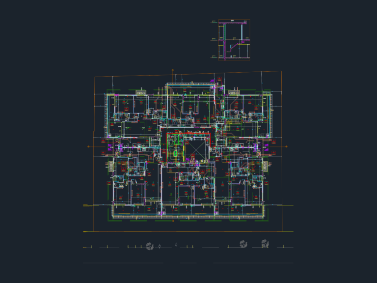 Multi-unit residential apartment typical floor plan CAD drawing showing central core and unit layouts.