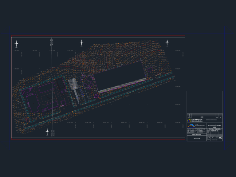 Industrial warehouse site plan showing topographic contours, building layouts, and retaining walls.