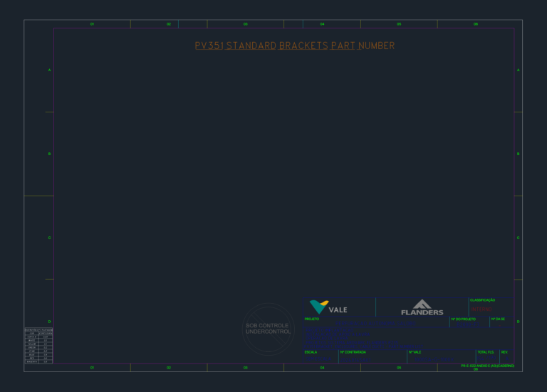 CAD drawing title block for PV351 standard brackets, enclosures, and cable ducts part number list.