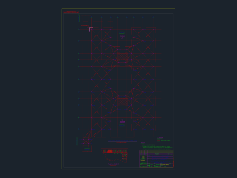 Structural CAD plan showing foundation point layout with grid lines and diagonal dimensions for residential blocks.