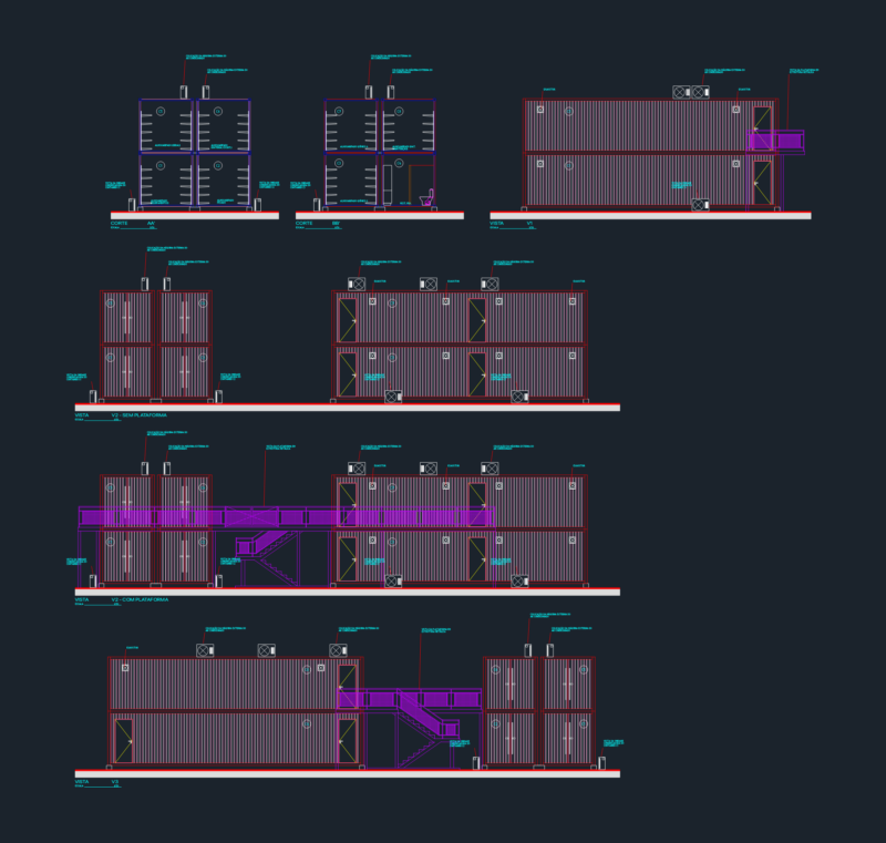 Modular Shipping Container Warehouse Elevations and Section Details