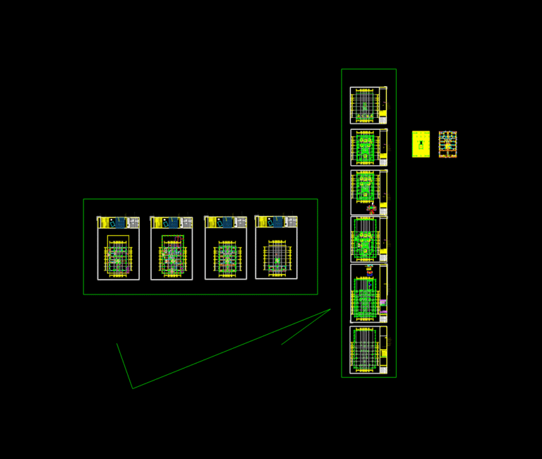 CAD layout featuring basement, ground floor, and typical structural plans for an apartment building.