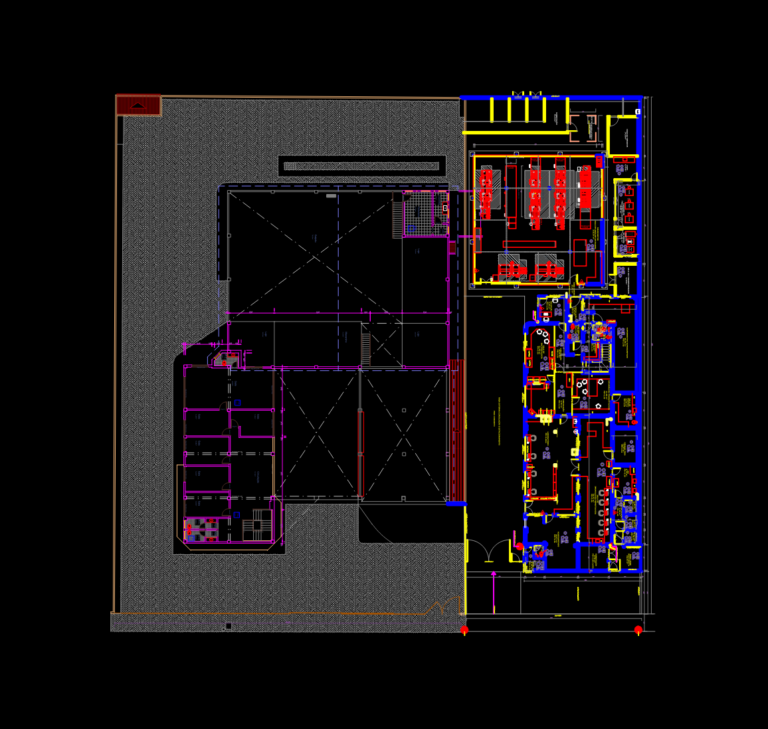 Medical laboratory floor plan CAD drawing showing clinical equipment layout and exterior parking area.