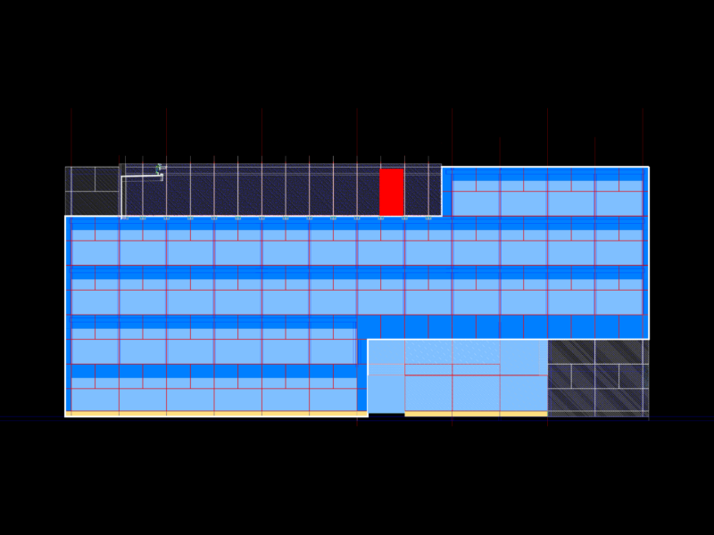 East elevation architectural curtain wall with inner and outer skin details