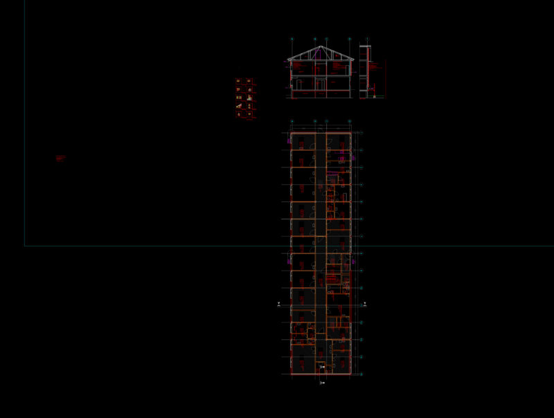 Hospital Wing Floor Plan and Section DWG