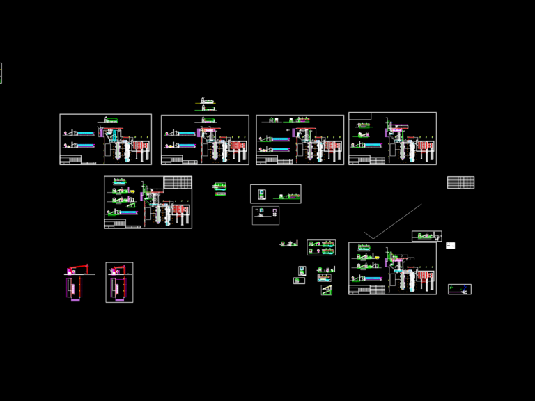 2D CAD layout of a recycling plant extension featuring conveyor systems, rotary sieve, and site plan within a border.