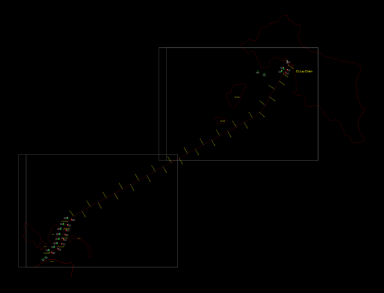 CAD survey plan of the 17km maritime route between Hoi An and Cu Lao Cham with chainage markers and GPS survey points.