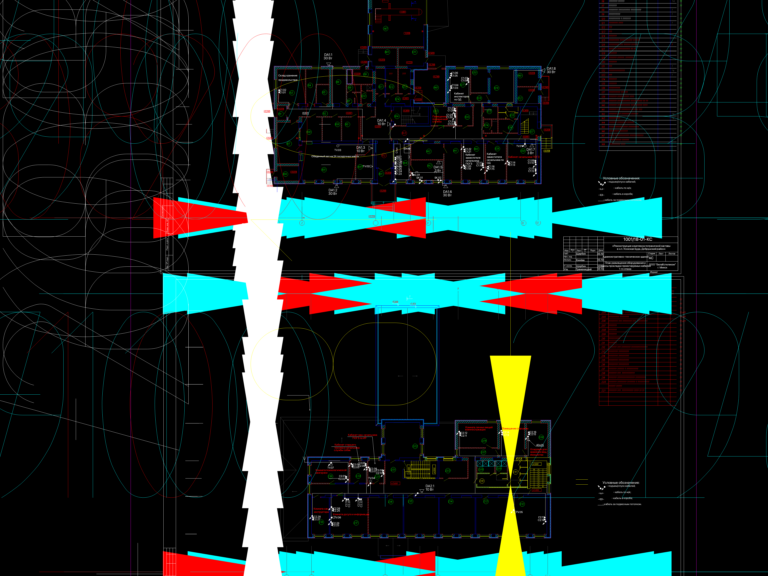 Two floor plans for a border guard outpost in CAD showing equipment layouts, cable routes, and Russian annotations.