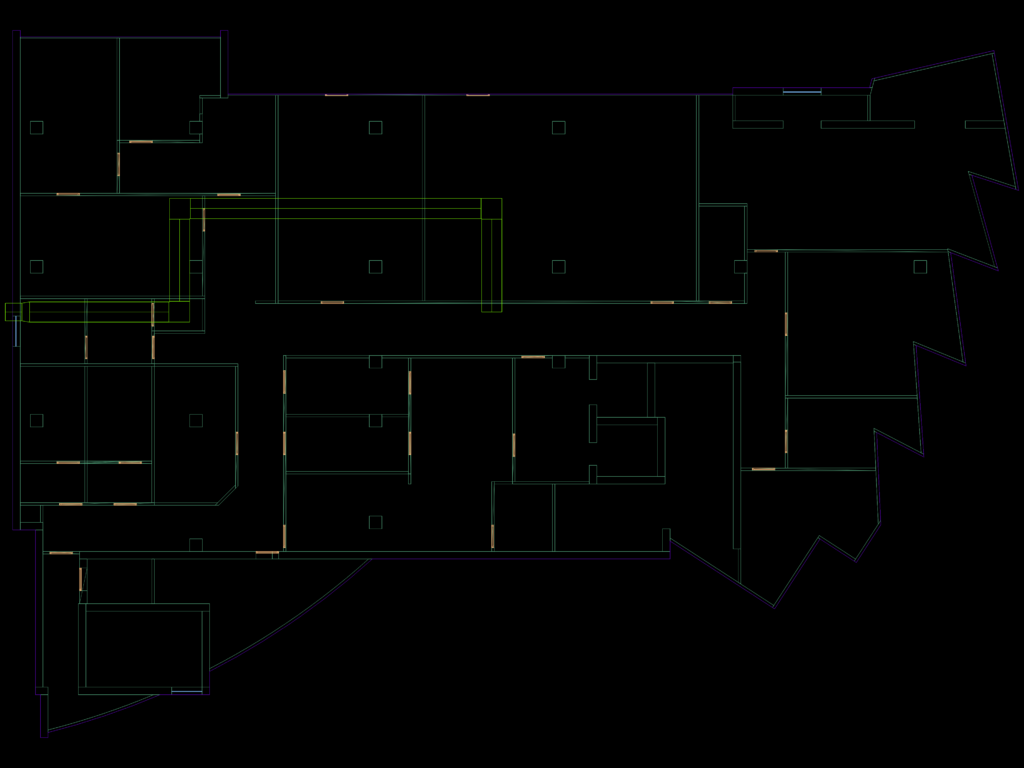 2D CAD floor plan showing smoke extraction ductwork and HVAC layout for a building floor.