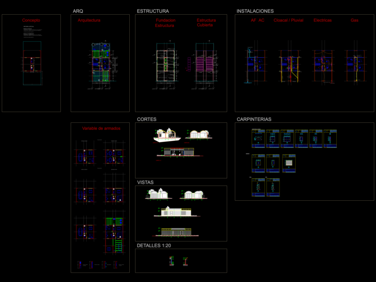 Architectural DWG floor plan of a modular residential workshop with room layouts, dimension lines, and structural grid.
