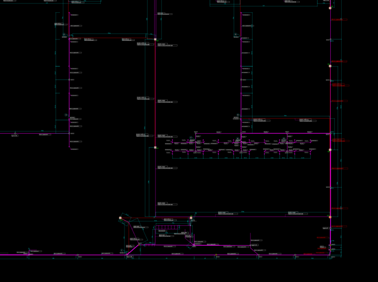 CAD site plan layout showing electrical substations, lighting poles, and underground cable trench routing.