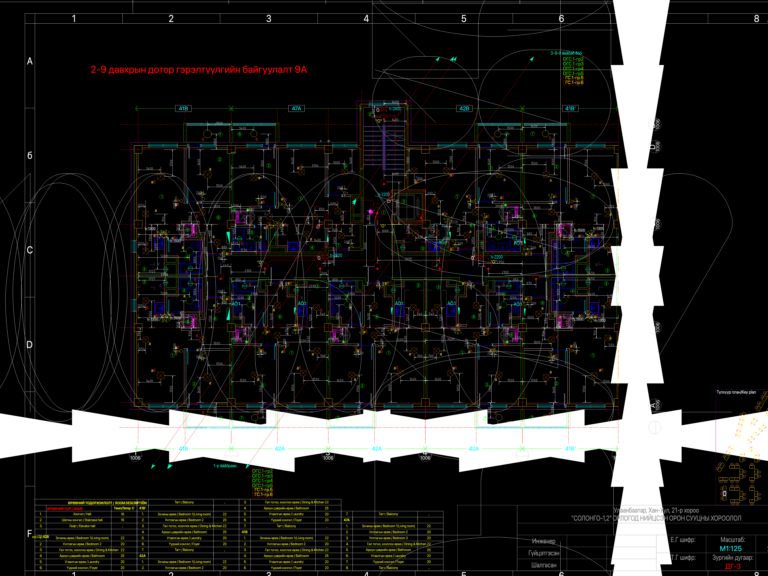 Typical floor interior lighting layout CAD plan for a multi-story residential building with circuitry and unit types.