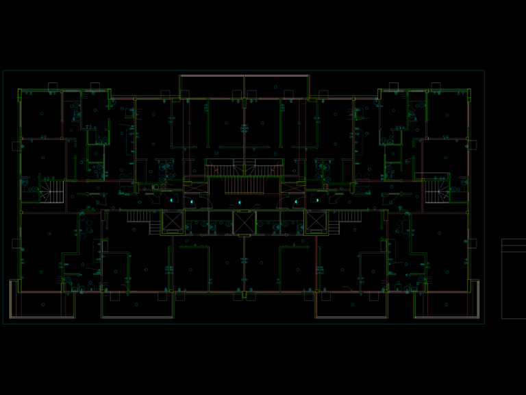 2D CAD floor plan of a 10th-floor apartment building layout featuring unit interiors and common service areas.
