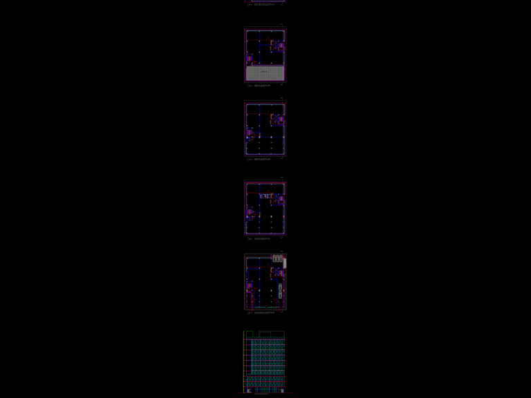 CAD architectural drawings showing the roof plan and typical floor layouts for a 9-story commercial building renovation.