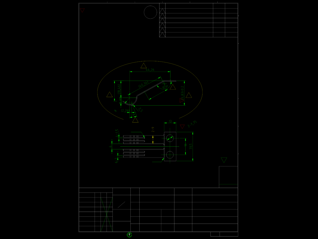 Technical drawing of a brass sweep piece contact showing plan and profile views with engineering dimensions and angles.