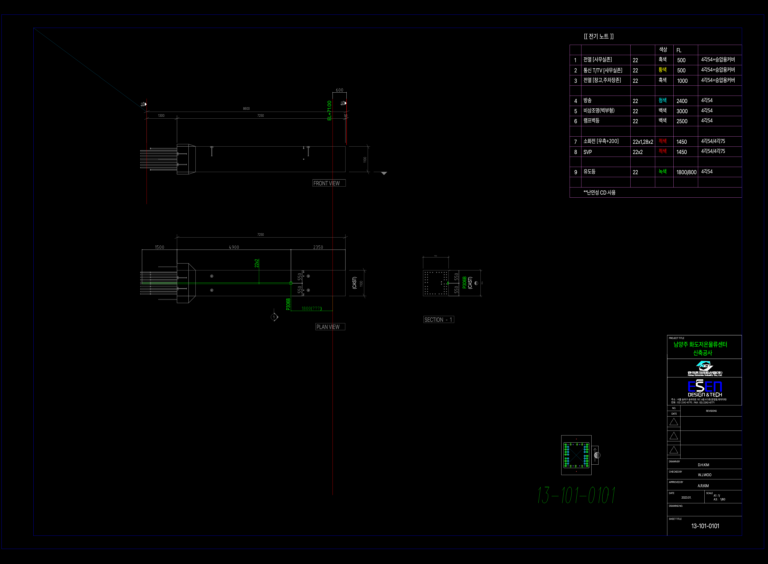 CAD drawing showing plan, front view, and section for a cold storage electrical duct with technical dimensioning.