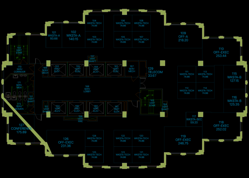 Corporate Office Floor Plan with Furniture and Fire Protection