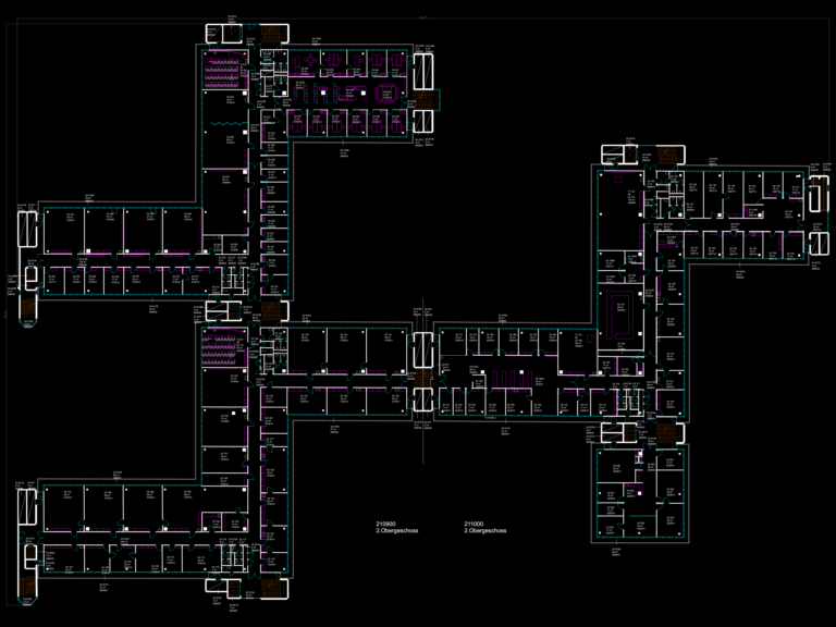 Architectural floor plan of University of Stuttgart level 2 showing room numbering, area calculations, and stair cores.
