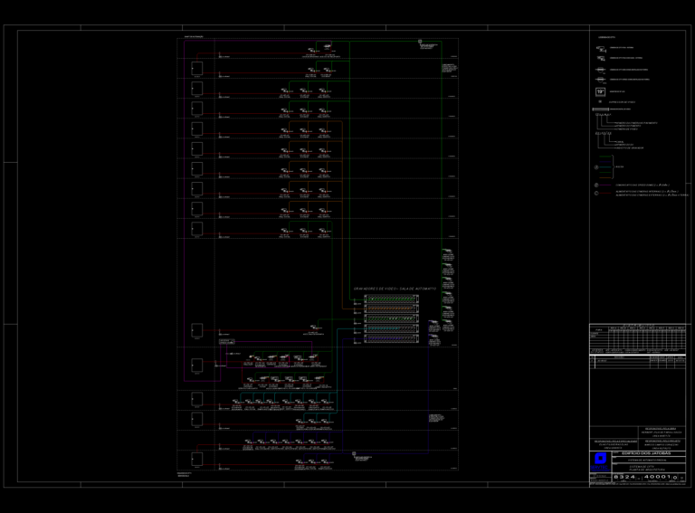 Technical CCTV riser diagram for a multi-story building showing camera legends and central video recorder connections.