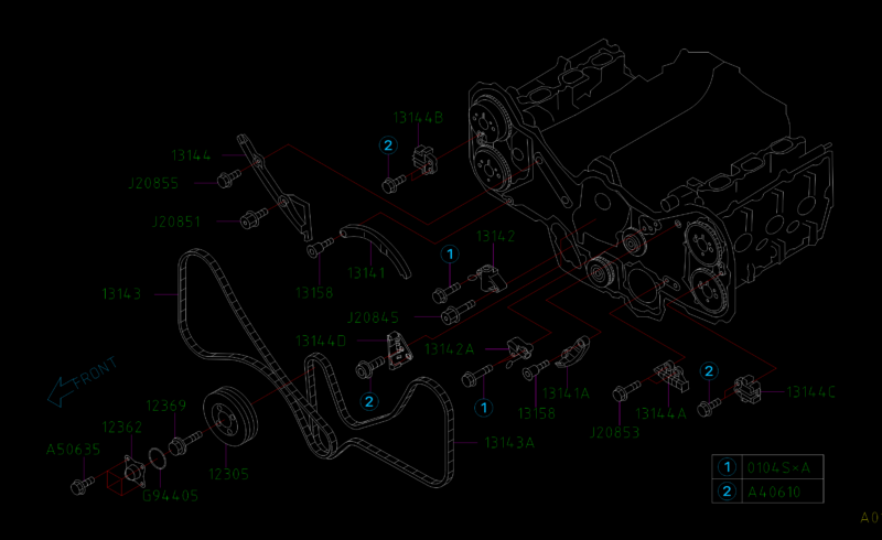 Engine Timing Belt and Tensioner Exploded Assembly Diagram