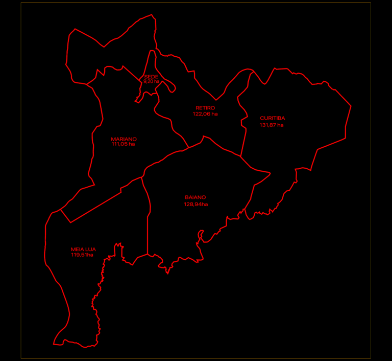 Land subdivision CAD plan showing property parcel boundaries and area labels in hectares.