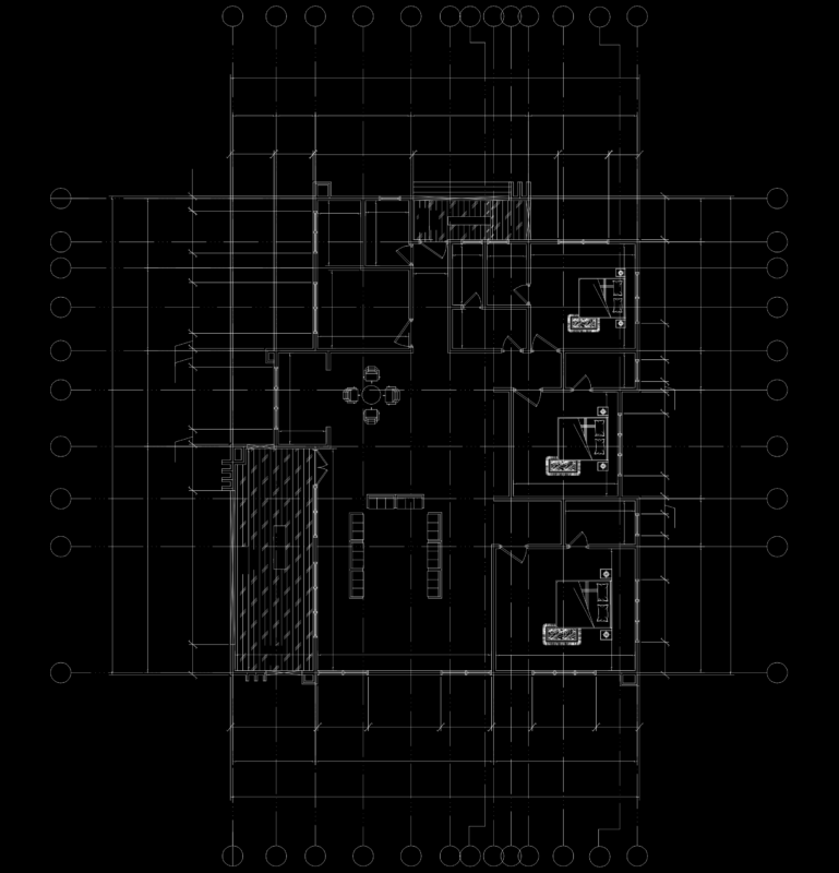 3-bedroom residential floor plan with structural grid