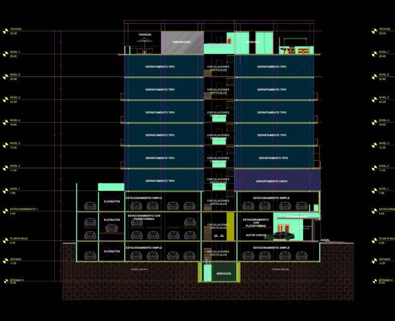 Cerro Gordo residential building schematic sections