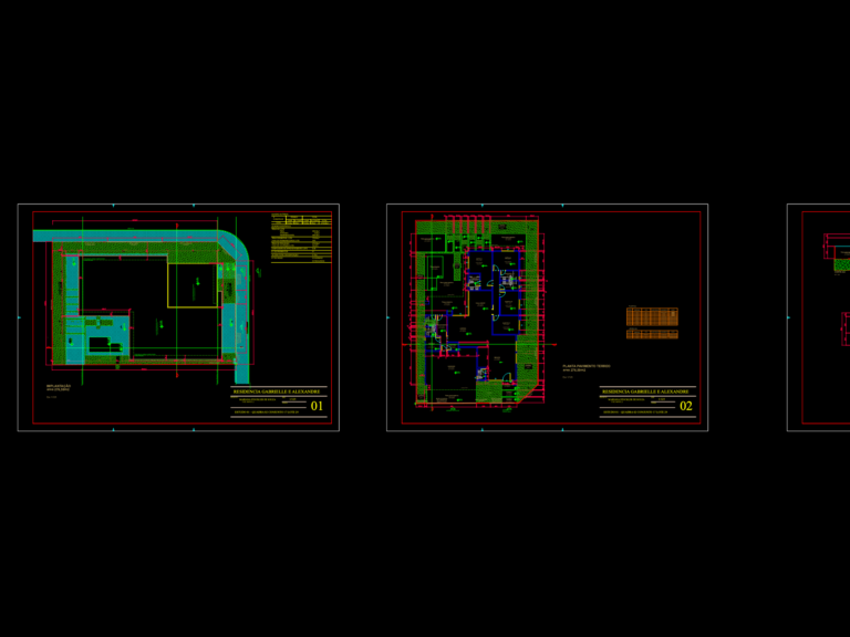CAD drawings for a 3-suite house project including a site plan and ground floor architectural layout with pool.