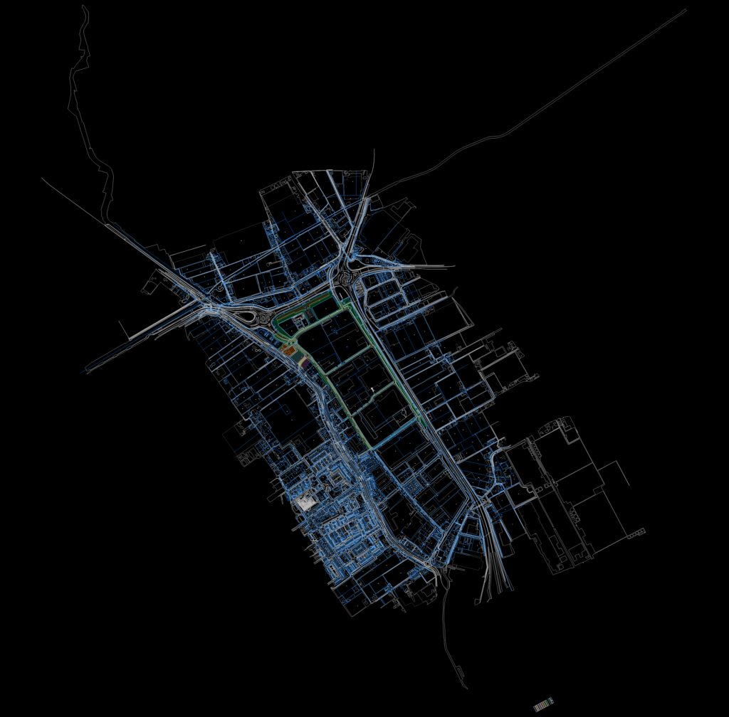 Topographic cadastral map of Maasdijk area showing land parcels, building footprints, roads, and water infrastructure.