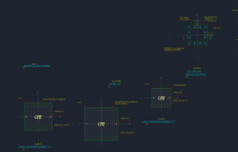 CAD plan of a fiber optic register and sectional details of concrete-encased underground electrical duct banks.