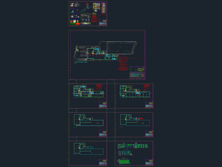 CAD layout sheets showing fire safety floor plans, hydrant details, and alarm systems for a religious building.