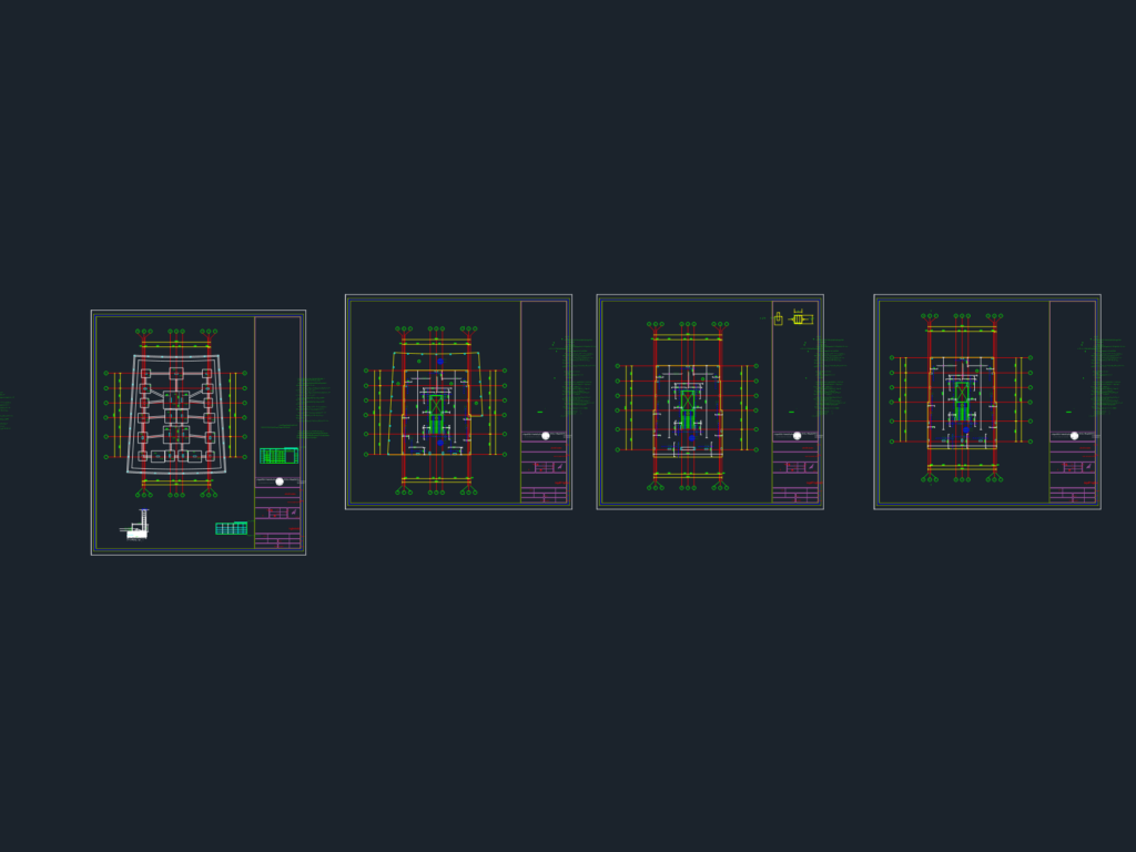 Architectural CAD sheets showing basement and ground floor layouts for a residential apartment building.