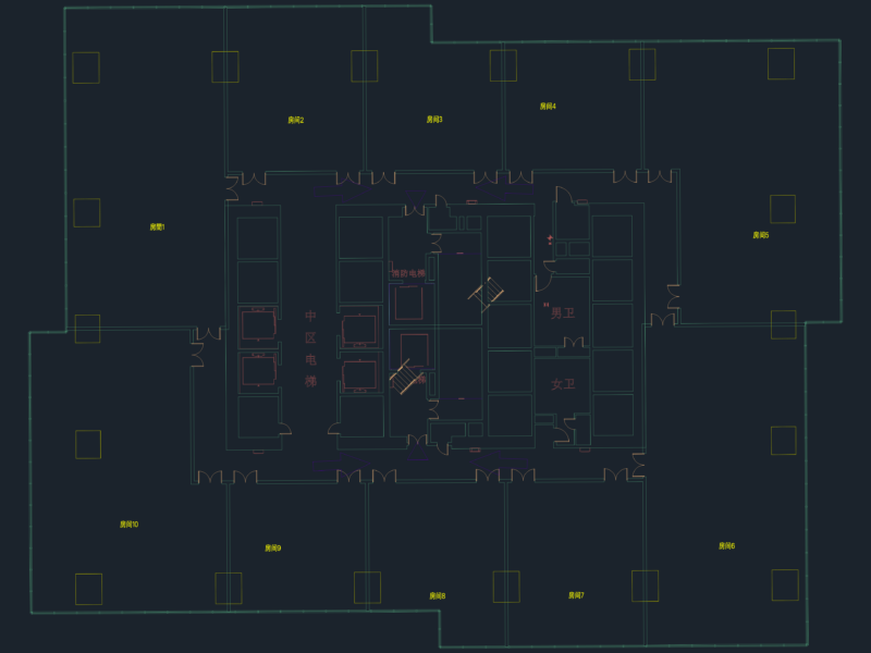 Commercial Office Floor Plan DWG with Central Core & Elevator Lobby