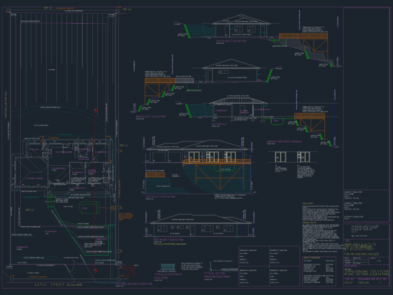 Residential Site Layout Floor Plan and Multiple Elevations Set