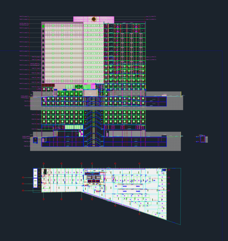 Architectural basement and ground floor plans DWG with building elevations