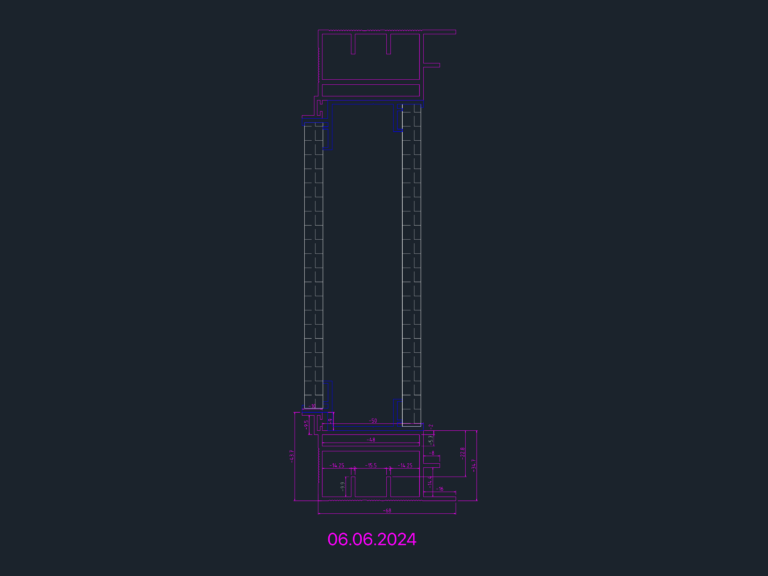 Technical cross-section CAD drawing of an aluminum door extrusion profile with dimensions.