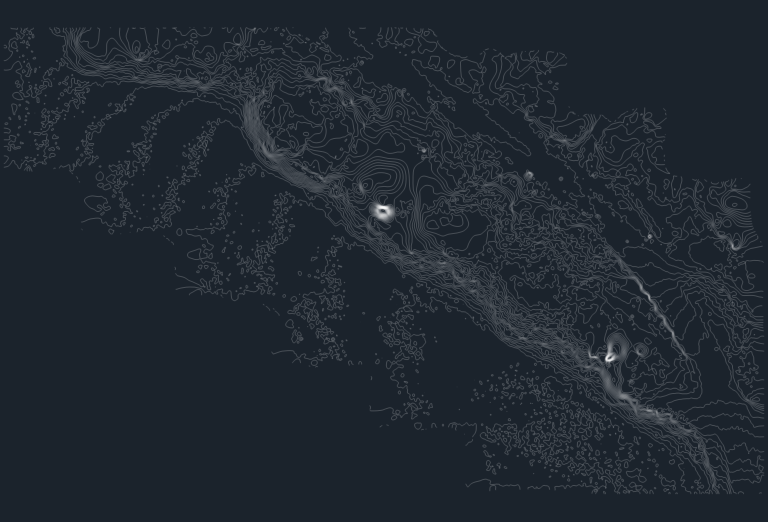 CAD topographic survey showing detailed site contour lines and terrain mapping for Cooper Jack.