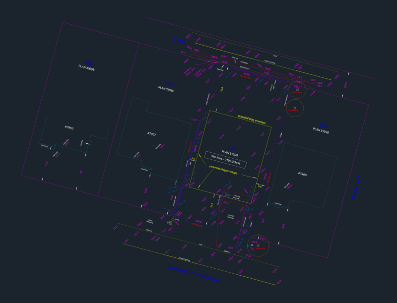 Residential Site Survey and Building Envelope for 7199 Sq Ft Lot