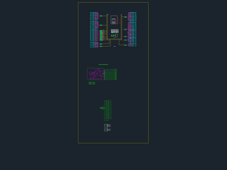CAD schematic of a security and network system showing control center integration and cabling paths.