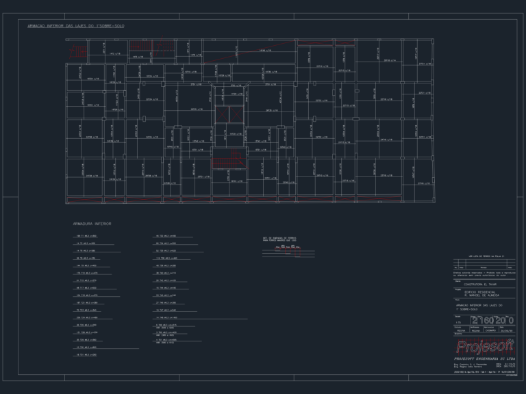 2D CAD plan of lower reinforcement for residential concrete slabs with rebar schedules and structural annotations.