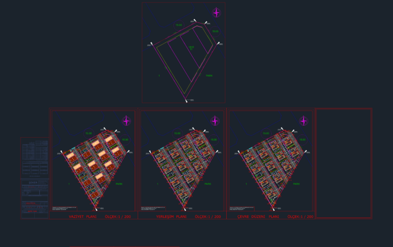 CAD site plan, placement plan, and landscape layout for a multi-unit residential villa development.