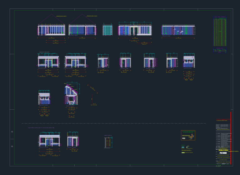 Structural masonry wall elevations with rebar schedules and reinforcement detailing in a CAD layout.