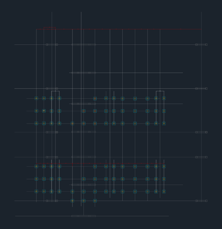 CAD drawing showing a structural grid and minor footing layout for 230kV electrical substation equipment.