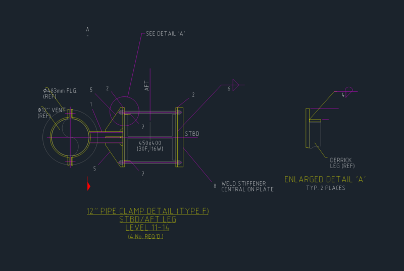 Valaris DS-4 12 inch ventline clamped support (Type F) detail