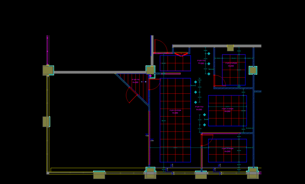 CAD reflected ceiling plan for a medical clinic showing acoustic tiles, lighting layout, and HVAC diffusers.