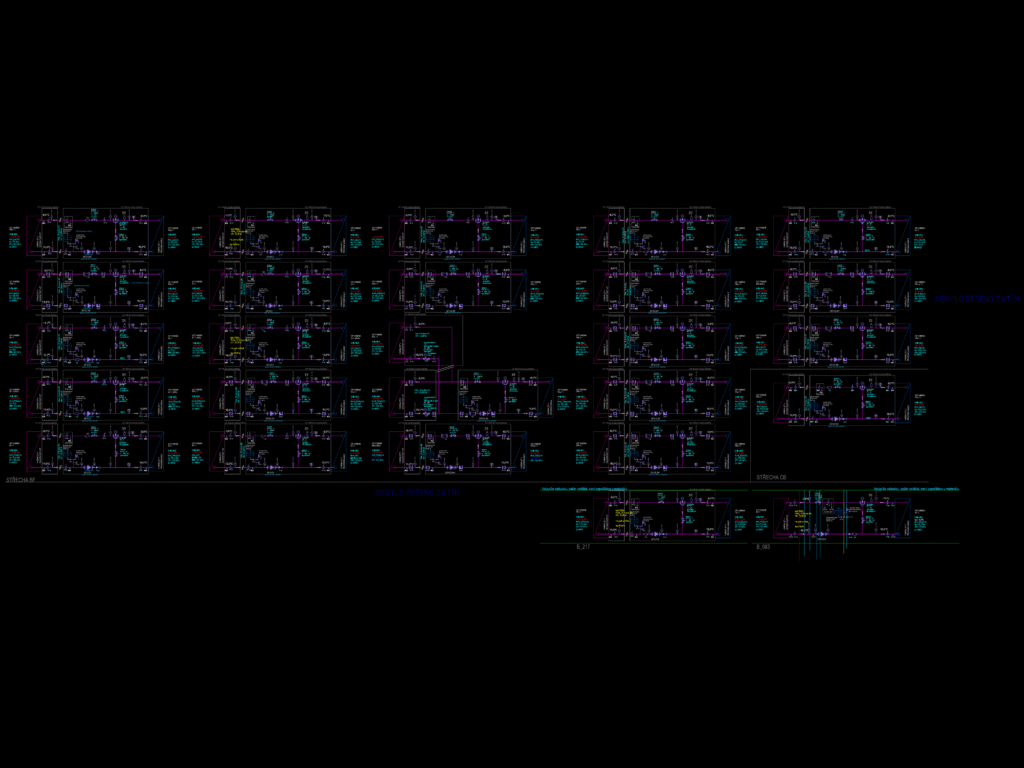 Detailed HVAC schematics for heat recovery systems showing heat exchangers, pumps, valves, and expansion tanks.